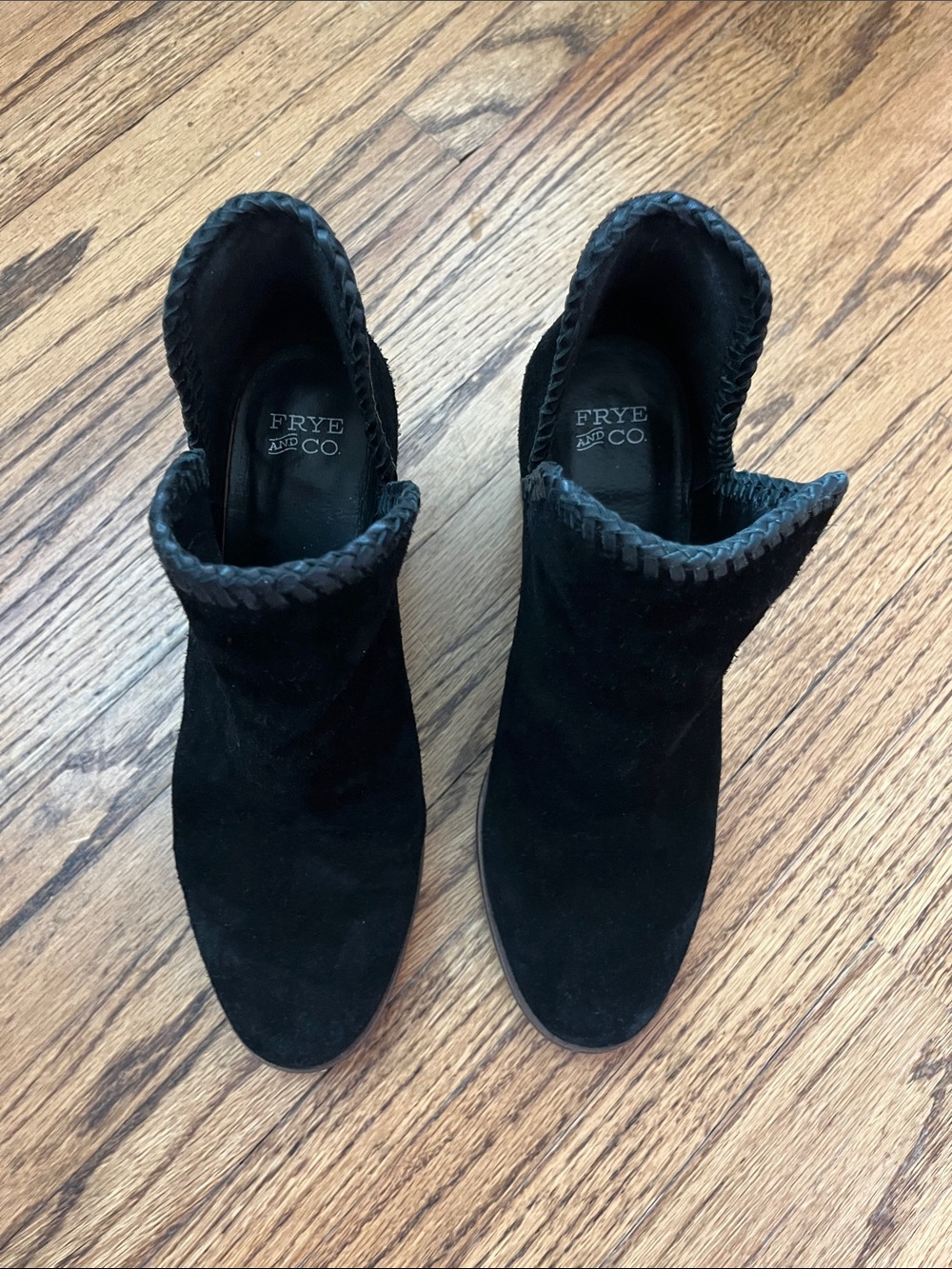 Frye Black Suede Braided-Cuff Ankle Booties